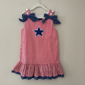 Lil Cactus Girls 4T Patriotic Red White Stripe Star Bow Dress Fourth of July